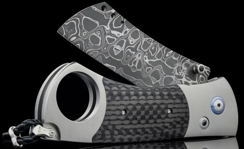 William Henry TECHNO Titanium Cigar Cutter With Carbon Fiber And Damascus Blade  # 65 of 500 Serial # 23CG-0210